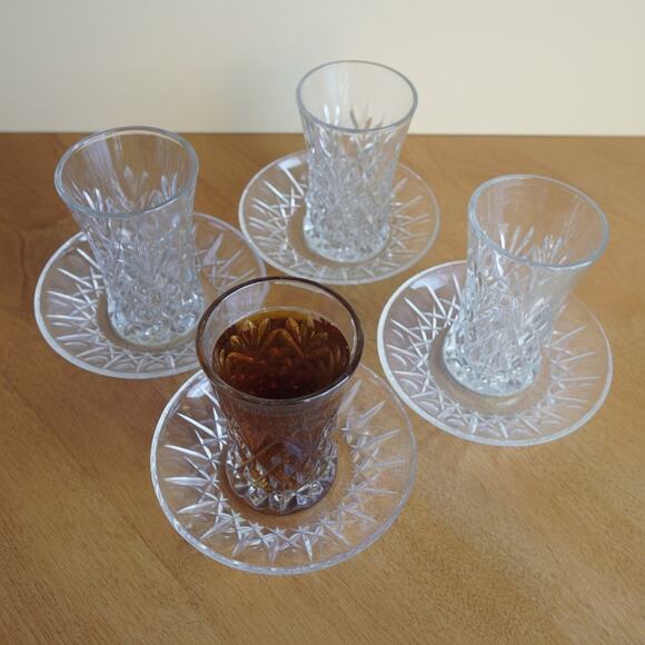 unbranded Other - VTG Pressed Glass & Saucer Diamond Point Flared Tumbler Clear MCM Barware 4PK